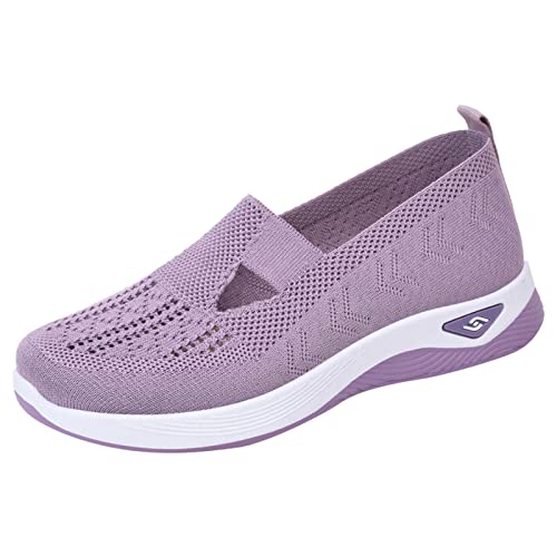 Shengsospp Mesh Slip On Walking Flat Sneakers for Women Hollow Upper Breathable Soft Slip On Casual Style Summer Sports Shoes PP2, 8.5
