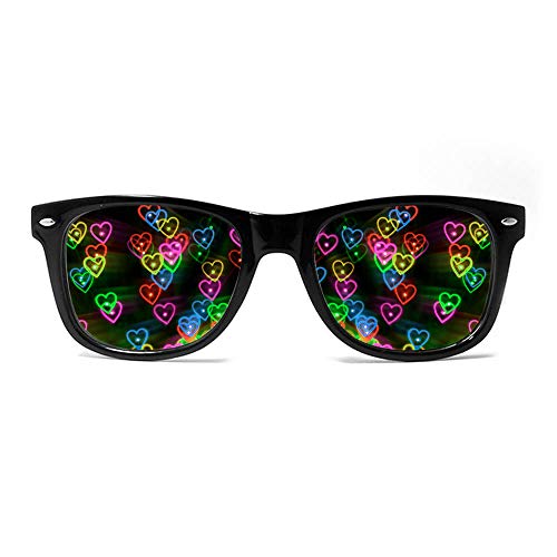 Ultimate Diffraction Glasses - 3D Rainbow Heart Effect with Black Frames - Great Edm, Concert, and Rave Accessory