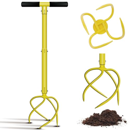 Evcitn Manual Twist Tiller, Height Adjustable Hand Tiller, Heavy Duty Garden Claw Cultivator with Long Handle - Soil Ripper,Lawn Aerator,Soli Lossener,Areator Loosen,Rototiller,Weeder for Flower Box