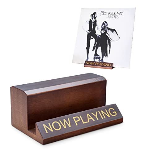Now Playing Vinyl Record Stand - Vintage Brown/Gold Wooden Vinyl Record Holder for Albums & Record Decor, Now Spinning Record Stand for Turntables & Accessories Gifts For Vinyl Record Lovers!