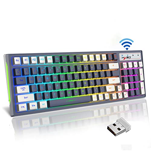 FELICON Wireless Gaming Keyboard 2.4G Rechargeable RGB Backlit Mechanical Feel Multimedia 96 Key with Number Pad Double-Shot Keycap Anti-ghosting Ergonomic Waterproof for Mac PC Xbox PS4 Gamer Typists