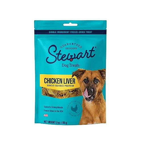 Stewart Freeze Dried Dog Treats, Chicken Liver, Grain Free & Gluten Free, 3 Ounce Resealable Pouch, Single Ingredient, Made in USA, Dog Training Treats
