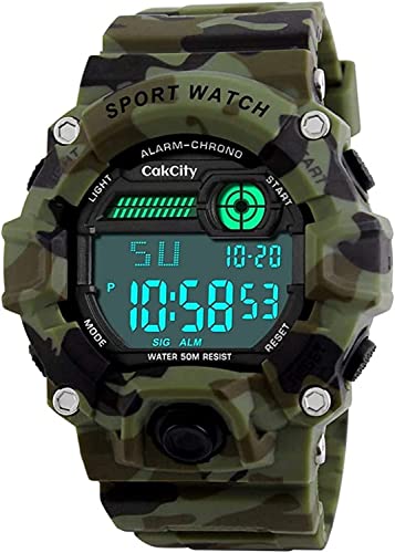 Boys Camouflage LED Sport Watch,Waterproof Digital Electronic Casual Military Wrist Kids Sports Watch with Silicone Band Luminous Alarm Stopwatch Watches