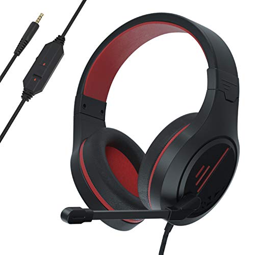 Anivia MH601 Headphones with Microphone LED Wired Headset with Active Noise Canceling Microphone, 3.5mm Audio Jack Stereo Headphone - Red (Game/Work/School)