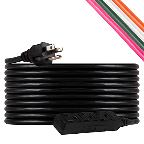 UltraPro GE 25 Ft Outdoor Extension Cord 3 Outlet Extension Cords Outlet Power Strip Long Extension Cord with Multiple Outlets Grounded Heavy Duty Extension Cord 16 Gauge UL Listed Black 36825-T1