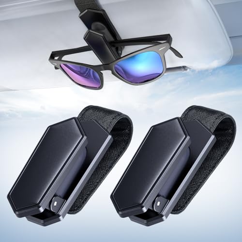 Veharvim One-Handed-Operation Sunglasses Holder for Car, 2 Pack Visor Sunglass Holder Clip, Car Accessories Interior, Universal Fit Silicone Padded Visor Sunglass Holder Car, Unmatched Durability