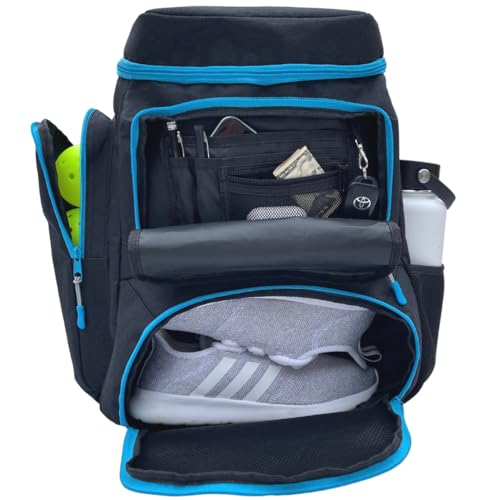 Pickleball Backpack for Men and Women - Fits 2 to 4 Paddles - Shoe Compartment, Fence Hook, Storage Pockets for 2 Water Bottles, Pickleballs, Clothing, Racquet/Paddle Storage - Pickleball Bag