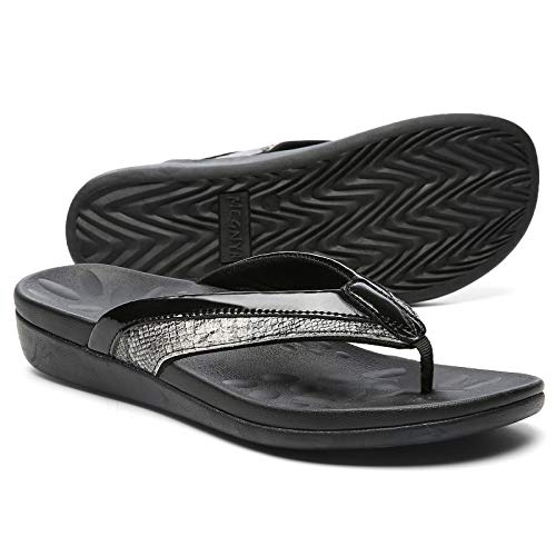 MEGNYA Arch Support Flip Flops for Women, Plantar Fasciitis Sandals for Flat Feet, Comfortable Walking Thong Sandals for Women size 8