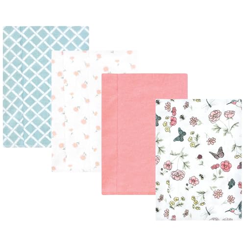 Hudson Baby Unisex Baby Cotton Flannel Burp Cloths, Hummingbird Garden 4 Pack, One Size