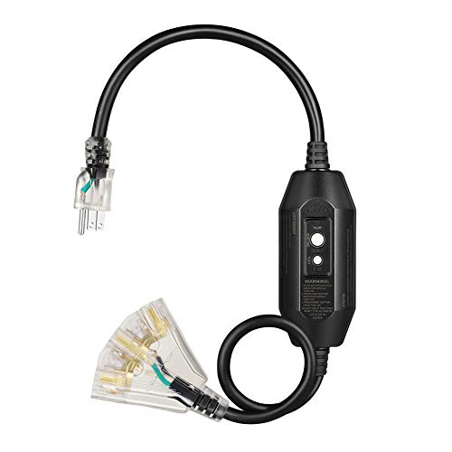 DEWENWILS 3 FT Automatic GFCI Extension Cord Outdoor, 12/3 Gauge Extension Cord for Multiple Appliances, Heavy Duty Power Cable with LED Lighted 3 Prong Plug, Black, UL Listed