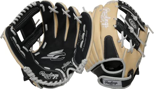 Rawlings | SURE CATCH T-Ball & Youth Baseball Glove | Right Hand Throw | 11' | Black/Camel