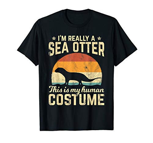 Retro Vintage Silhouette Sea Otter Halloween Costume 70s T-Shirt
