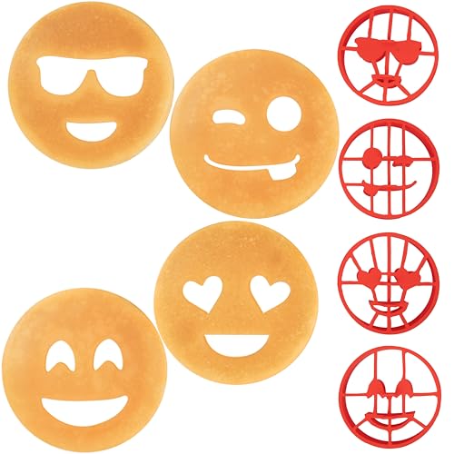 Emoji Pancake Molds & Egg Rings (4 Pack) for Kids AND Adults - Reusable Silicone Smiley Face Maker Doubles as Christmas Cookie Maker Set - Xmas Holiday Breakfast Treat or Fun Baking Gift for Her