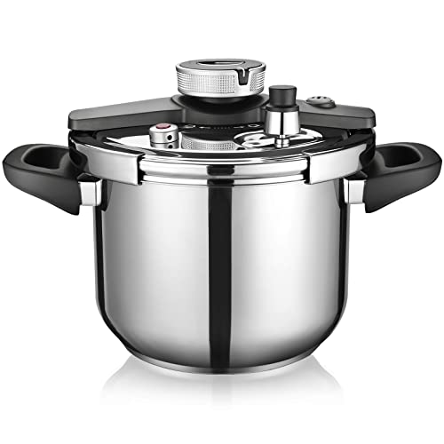 WEHOME Pressure Cooker，6.3-Quart Kitchen Pressure Cooker，Suitable for Induction and Stove-top，304 Stainless Steel Cookware with Easy Opening&Closing Lid，Triple Safety Valve Design (6.3-Quart)