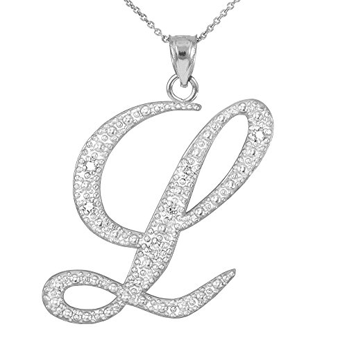 Claddagh Gold 925 Sterling Silver CZ Script Initial Letter L Pendant Necklace, 16'