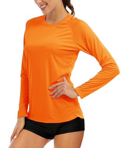 Sun Protection Shirts for Women Performance Athletic Shirts Workout Shirts for Women Long Sleeve Shirts Running T Shirts for Women Orange