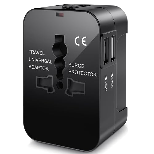 Universal Worldwide Travel Adapter,International Travel Plug Adapter with 2 USB Port and AC Socket,All in One Travel Adapter Power Adapter for US UK EU AU
