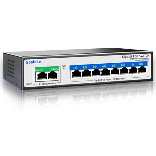 Gigabit PoE Switch,10 Port (8 Port Gigabit PoE Switch with 2 Gigabit Uplink), Unmanaged Poe Switch 120W, 802.3af/at Ideal for IP Camera and Access Point , Vlan, Plug and Play, Desktop or Wall Mount