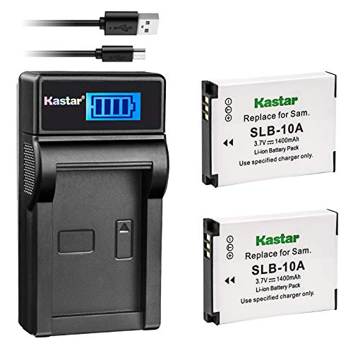 Kastar Battery (X2) & LCD USB Charger for Samsung SLB-10A JVC BN-VH105 and Digimax ES55 ES60 EX2F L100 L110 L210 L310W M100 PL50 PL51 PL55 PL60 PL65 PL70 WB250F WB500 WB700 WB750 WB800F WB850F WB2100
