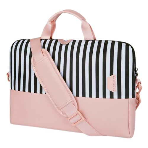 BAGSMART Laptop Bag for Women, 15.6 Inch Laptop Case Slim Computer, Work Briefcase, For Travel, Pink Stripes