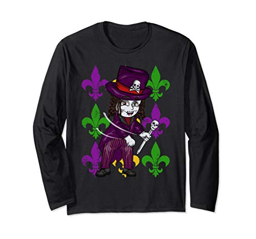 Womens Girls Mardi Gras Flossing Voodoo Queen Fleur De Lis Long Sleeve T-Shirt