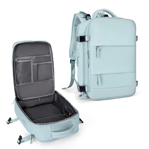 coowoz Large Travel Backpack For Women Men,Carry On Rucksack Flight Approved,Hiking Backpack Waterproof Outdoor Sports Casual Daypack Fit 15.6 Inch Laptop Compartment (Blue)