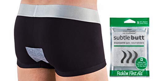 Subtle Butt Reusable Gas Neutralizers: 5 Activated Carbon Charcoal Fart Pads (April Fools Gag Gift)