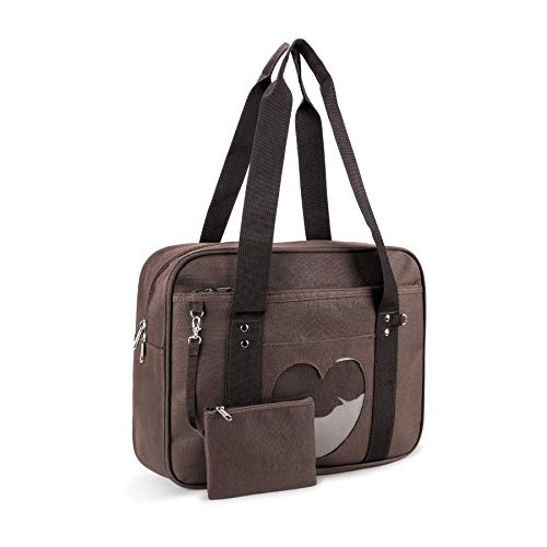 STEAMEDBUN Ita Bag Heart Japanese School Bag Kawaii Large Shoulder Anime Purse(Coffee)
