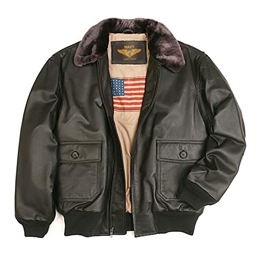 Landing Leathers Men's Navy G-1 Leather Flight Bomber Jacket Distressed Brown X-Large