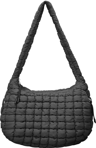 Puffer Tote Bag for Women Quilted Carryall Bag, Large Hobo Quilted Tote Bag Handbags Puff Purse Soft Fluffy Lightweight and Stylish, Black