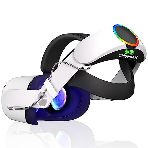 Bioherm RGB Head Strap with Battery for Oculus Quest 2, 10000mAh Battery Pack for Extended 8 Hrs of Playtime, Fast Charging VR Power, Adjustable Elite Strap Enhanced Support and Balance in VR