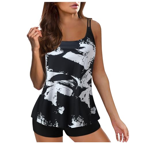 Today Deals Prime Tankini Swimsuits for Women Tummy Control Bathing Suit 2 Piece Floral Print Swim Tank Top and Shorts Set