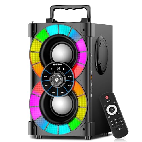 BSZHI Bluetooth Speakers 80W Big Powerful Wireless TWS Loud Portable Outdoor Home Party Speaker with LED Lights, Subwoofer, FM Radio, Remote and Stereo Bass Sound Boombox