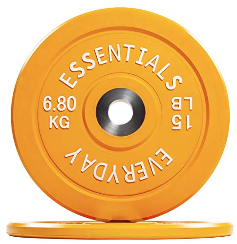 BalanceFrom Color Coded Olympic Bumper Plate Weight Plate with Steel Hub, 15LB Pair