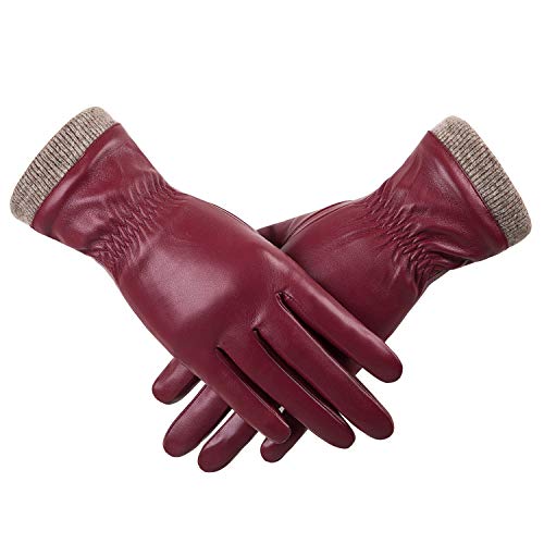 REDESS Winter Leather Gloves for Women, Wool Fleece Lined Warm Gloves, Touchscreen Texting Thick Thermal Snow Driving Gloves