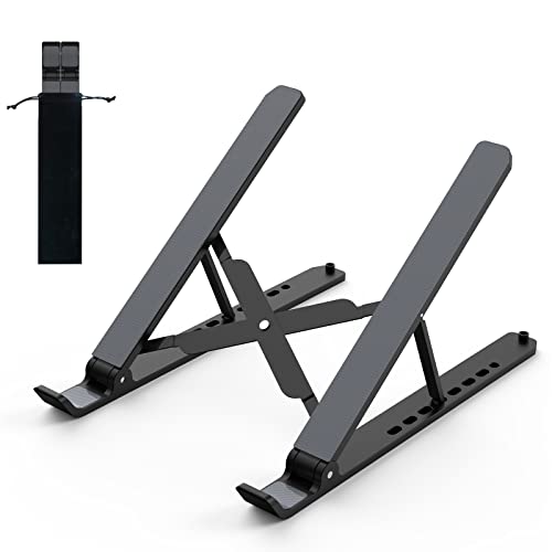 Tonmom Laptop Stand for Desk, Adjustable Laptop Riser ABS+Silicone Foldable Portable Laptop Holder, Ventilated Cooling Notebook Computer Stand for 10-15.6” Laptops,Tablets-Black