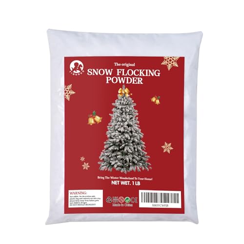 YIQUDUO Premium Self-Adhesive Snow Flock Powder-Fake Artificial Snow Decorations for Christmas Tree/Wreath/Garland/Winter Displays Decor/Snow Scense Indoor, 1 Pound (Pack of 1)