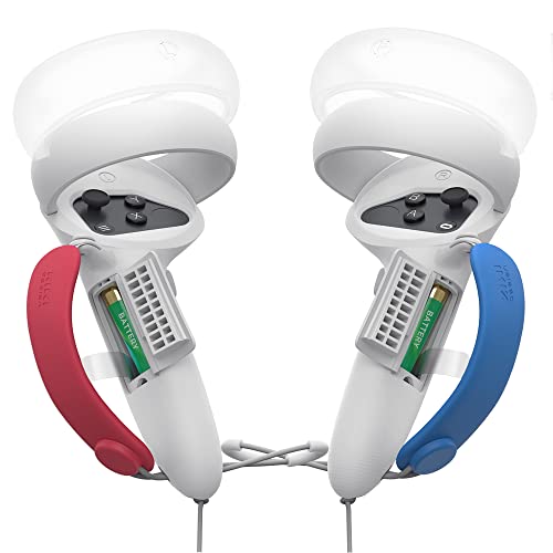 KIWI design Controller Grips Cover with Battery Opening Adjustable with Knuckle Straps, Suitable for Large Hands Compatible with Quest 2 Accessories (WH+RD+BU)