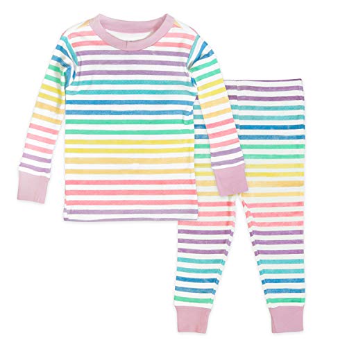HonestBaby Multipack 2-Piece Pajamas Sleepwear PJs 100% Organic Cotton for Infant Baby and Toddler Girls, Rainbow Stripe, 5T