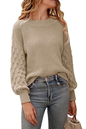 PRETTYGARDEN Women's 2023 Winter Pullover Sweater Casual Long Sleeve Crewneck Loose Chunky Knit Jumper Tops Blouse (Apricot,Small)