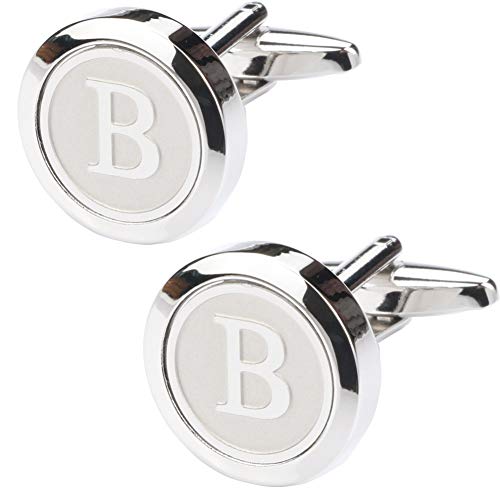 Dannyshi Mens Classic Stainless Steel Initial Cufflinks 26 Alphabet Initial Letter Cufflinks Business Wedding Shirts A-Z (B)