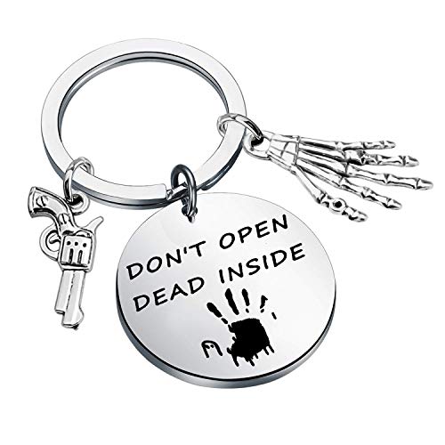 AKTAP Horror Zombie Movie Inspired Keychain Don’t Open Dead Inside Zombie Keyring for Walking -D Fans Gift