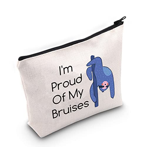 G2TUP Pole Dancing Lover Gift I’m Proud Of My Bruises Sloth Pole Dancing Makeup Bag Pole Dancer Cosmetic Bag Pole Dance Coach Gift Zipper Travel Bag (Proud Of My Bruises White Bag)