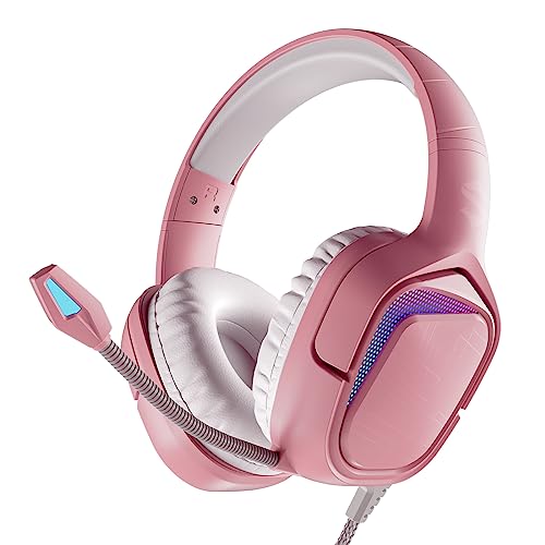 Black Shark Gaming Headset, Noise Cancelling Wired 3.5mm Gamer Headphones with Microphone, LED Light, Over Ear Soft Memory Earmuffs for PS4 PS5 PC Xbox One Switch