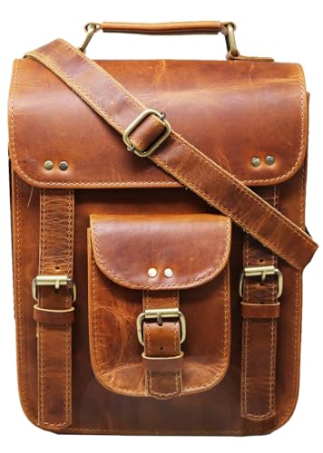 jaald Leather messenger bag shoulder bag cross body vintage satchel for women men compatible with Ipad man purse and tablet