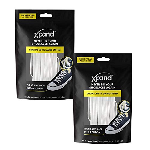 Xpand No Tie Shoe Laces for Adults and Kids - Flat Elastic Shoe Laces System - One Size Fits All (Pack of 2)