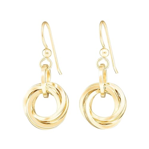 Dressy 14K Yellow Gold-Filled Love Knot Circle Dangle Earrings for Women Classy Geometric Designer Earrings for the Minimalist Mother Jewelry Gift Idea for Wife (French Wire)