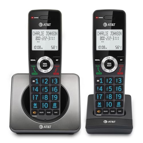 AT&T GL2101-2 DECT 6.0 2-Handset Cordless Home Phone with Call Block, Caller ID, Full-Duplex Handset Speakerphone, 2' White Backlit Display, Lighted Keypad (Graphite & Black)