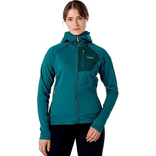 RAB Women's Superflux Hoody Lightweight Fleece Jacket for Hiking & Climbing - Atlantis/Pine - X-Small