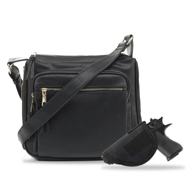 JESSIE & JAMES | Concealed Crossbody Gunbag RFID Blocking Locking Firearm Removable holster | BK